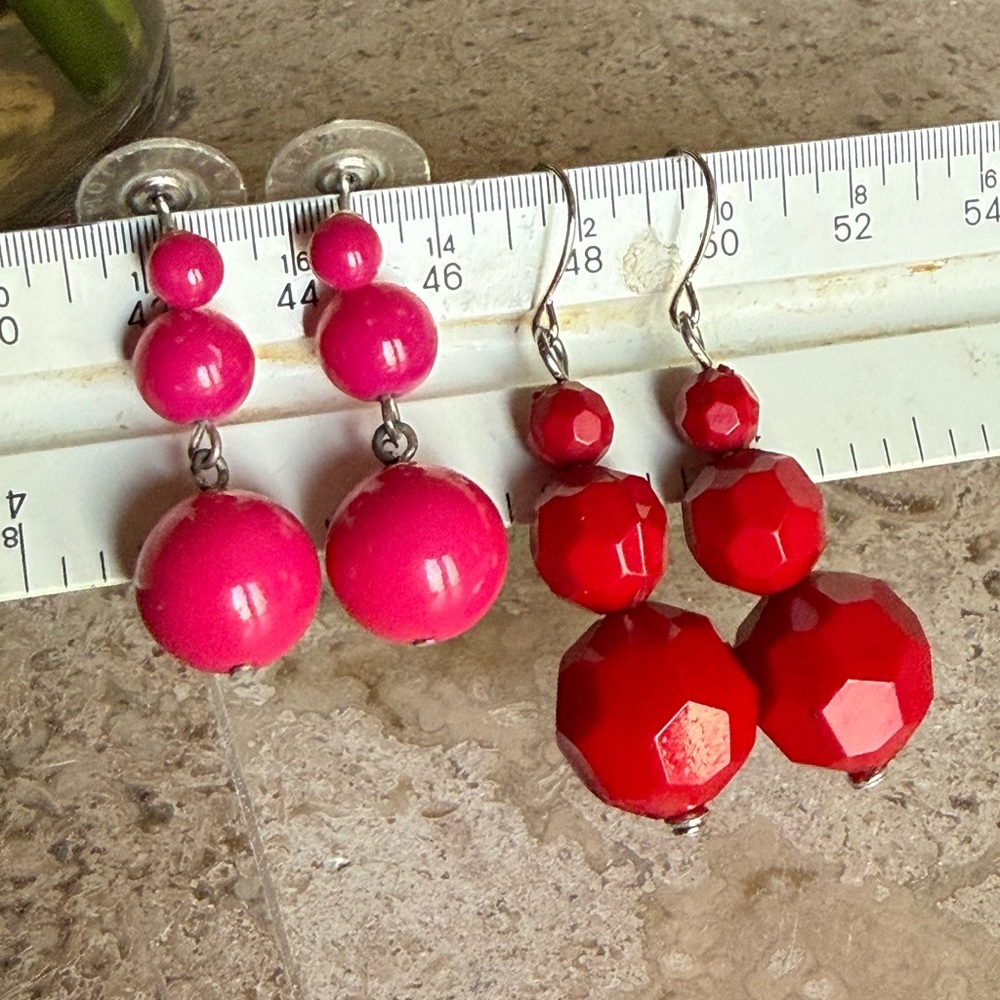 Pink and red drop earrings